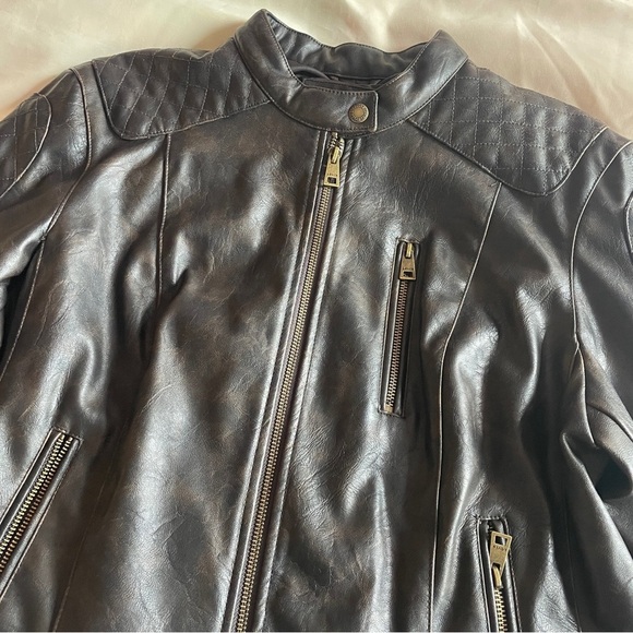 Levis- Classic Vintage Style Faux Leather Moto Racer Jacket Size XL Brown - Picture 4 of 12
